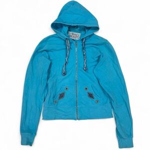 Y2K vintage Riley denim studded crystal accent hoodie